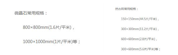 微晶石和仿古磚規格