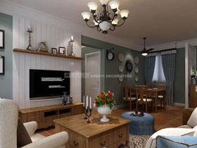 瀚林新城90平美式風格客廳設計效果