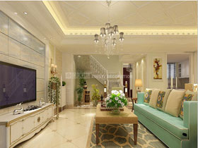 廣源國際社區240平歐式風格客廳設計效果